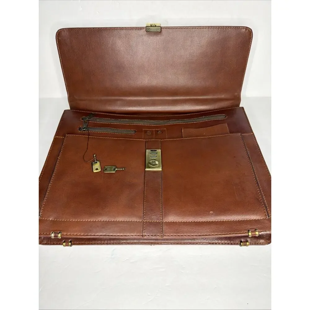 Stebco Top Grain Leather Briefcase Attaché Messenger Bag 2 Brass Keys Brown New